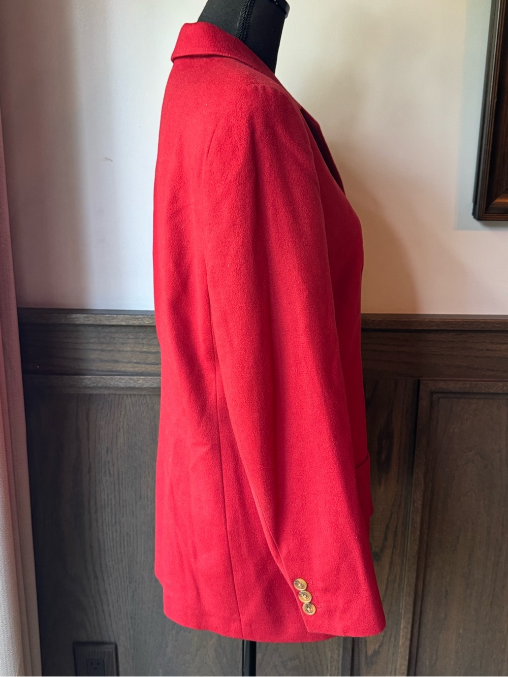 Lands' End wool cashmere Red Single-Breasted Blazer with Gold Buttons 10 - Picture 4 of 7